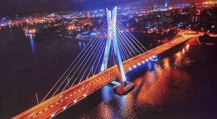 Lekki-Ikoyi Link Bridge at night — aerial view